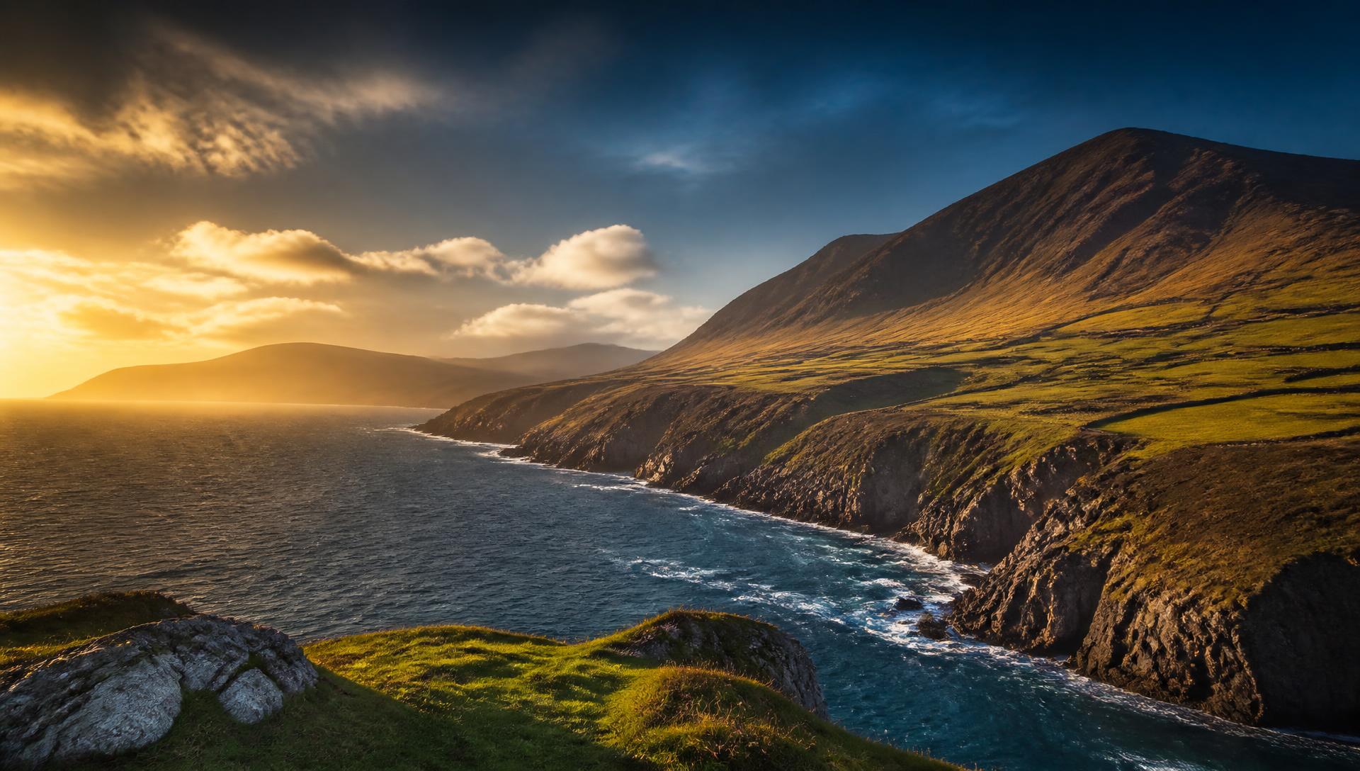 Sunset over the Wild Atlantic Way coastline in County Kerry